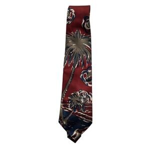 Maison Blanche Club 901 All Silk Men's Necktie Burgundy Green Coconut Palm Tree
